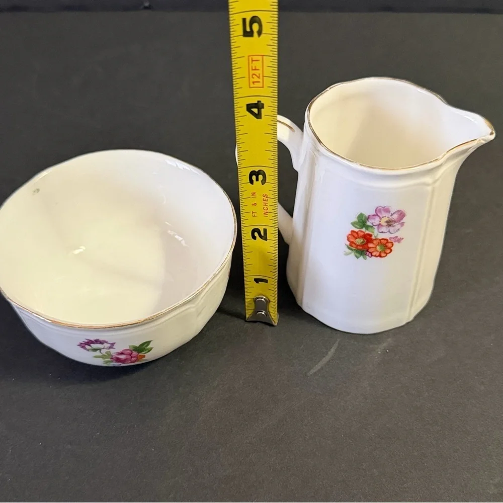 Shelton Creamer & Open Sugar Bowl Japan White Porcelain Romantic Floral White